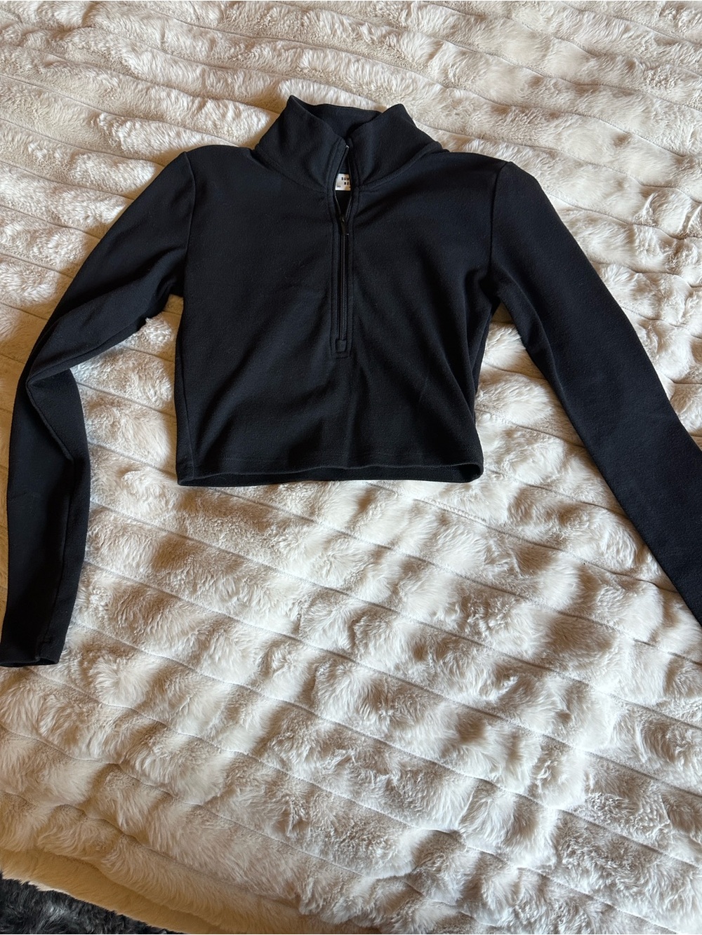 Sunday Best Black Cropped Quarter-Zip Long Sleeve Top